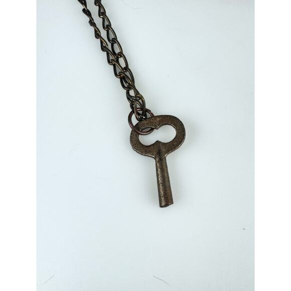 Vintage Skeleton Key Necklace Antique Materials Medium length 25" Brass Chain - Picture 2 of 2